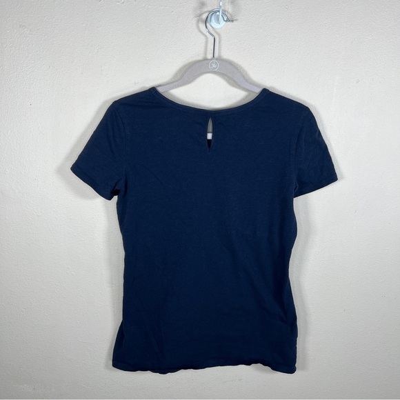 SMALL EDDIE BAUER DARK BLUE COTTON SHORT SLEEVE TOP EMBROIDERED ACCENT CASUAL - Picture 4 of 7